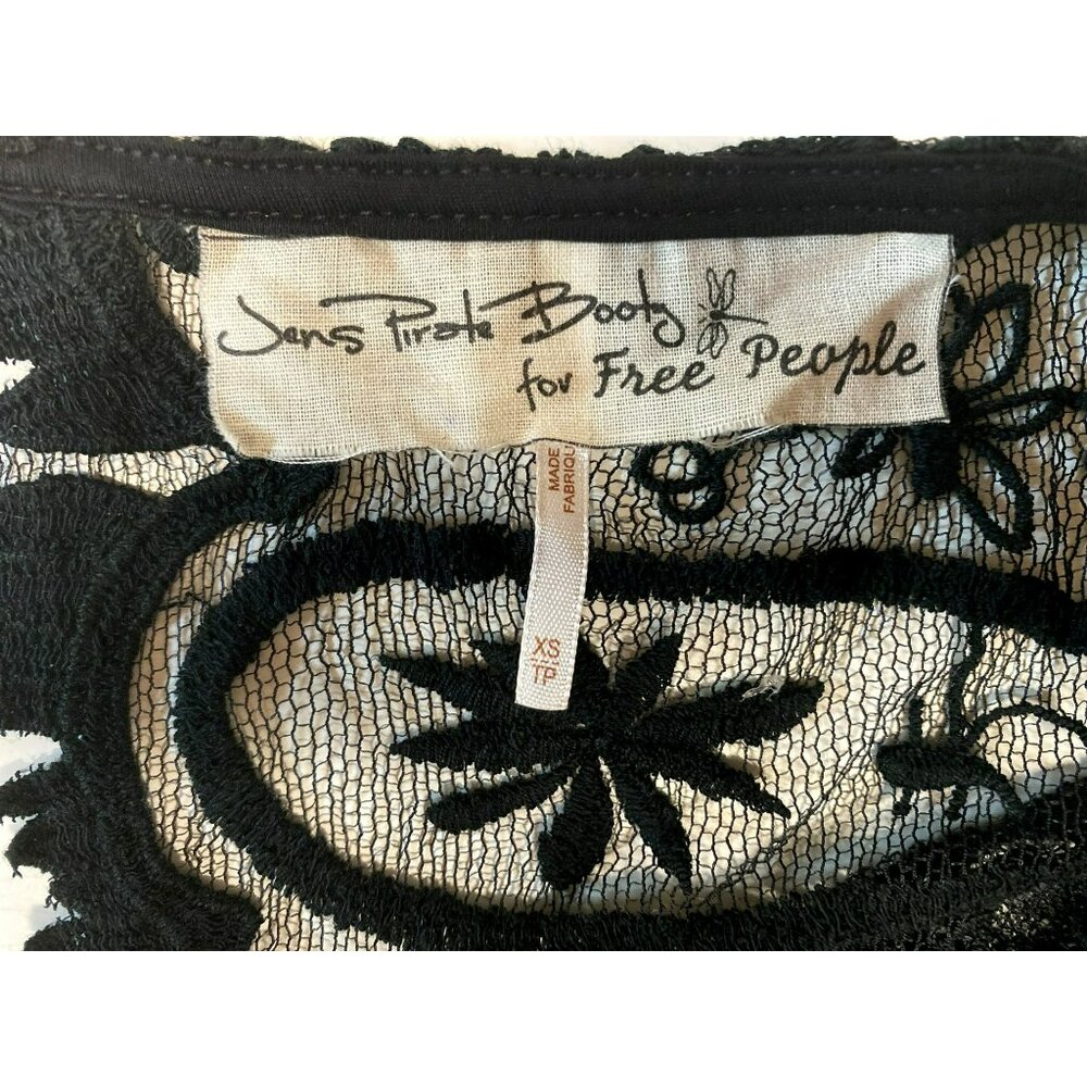 Jens Pirate Booty Free People Sheer Black Floral Embroidered Vintage Lace Dress - Picture 2 of 9